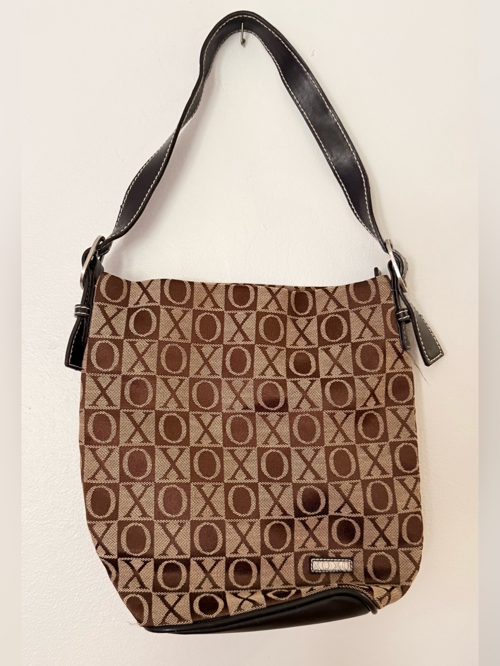 XOXO Brown Monogram Shoulder Bag with Black Strap
